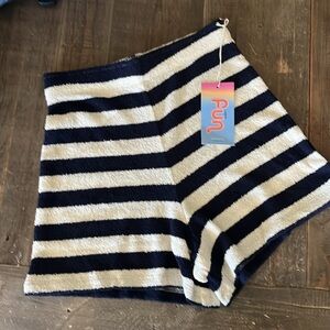 NWT Navy/White Striped high waist terry shorts by Warm Fun